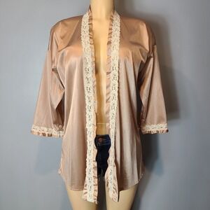 Poet Blouse Womens Sz M Brown Dainty 60s Cottage Lace Parisian Renaissance Robe